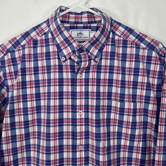 Southern Tide Classic Fit Button Down Shirt Mens Size Medium Blue Pink Plaid LS - Picture 2 of 11
